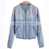 Jacket Women Winter Wear 2016 Latest Ladies Design Custom100%cotton Beaded Denim Jacket thumbnail-2