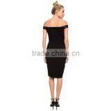 Black Slim off Shoulder Women Summer Dress With Leather Fabric thumbnail-2