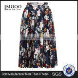 Hot Sale Women Floral Print Satin Pleated Skirts Maxi Cutout Empire Waist Fashion Skirts thumbnail-1