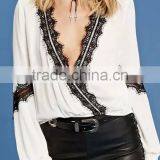 Runwaylover EY2347B Ladies 2017 Sexy Deep V-Neck Lace Blouse thumbnail-2
