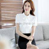 2017 Short Sleeve Korea White and Blue Women Office Blouse Stylish Formal Blouses For Ladies thumbnail-5