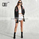 High Quality Windproof Blcak Embroidered Floral Hoodie Womens Long Jackets thumbnail-1