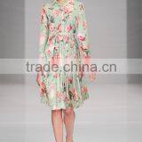 Ladies Full Printing Bouffant Lotus Long Sleeve Temperament Dress With Belt thumbnail-1