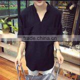 7 Minutes of Sleeve Cotton T-shirt Men Loose Shirt is Pure Color thumbnail-1
