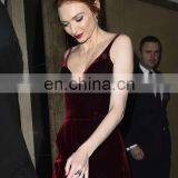 Women Dresses Spaghetti Strap Burgundy Velvet Modern Vintage Sexy Maxi Prom Party Dresses thumbnail-2