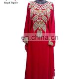 Wholesale Red Hot Leaf Style Crystals Beaded Jalabia Sale Long Good Quality Beaded Indian Kaftan