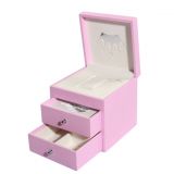MDF box coveredwith pink PU leather outside,with double drawer design wrapped soft PU inside,