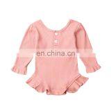 Multi Colors Long Sleeve Ruffle Baby Romper Solid Cotton Rib Jumpsuit for Babies thumbnail-3