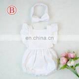 New 100% Cotton Baby Ruffle Rompers Climbing Clothes Lotus Leaf Lace Summer Clothing Girl Baby Romper Hair Band Set thumbnail-4