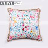Home Decor Colorful Flower Printed Outdoor Pillow Cushion With Tassels Trimmings thumbnail-1