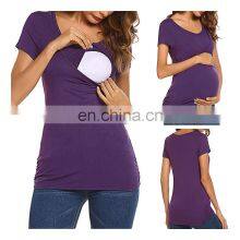 European And American Women's Fashion Popular Maternity Multi-Functional Breast Feeding Short Sleeve Shirt Women thumbnail-2