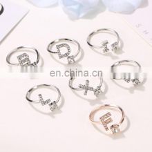 2020 Fashion Popular Design, Women Adjustable Rhinestone A - Z Letters Initial Name Stackable Ring Alphabet Rings/