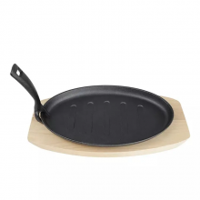 Factory Wholesale Commercial or Household Oval Cast Iron Barbecue Plate Fry Grill Plate Matching Wood Bottom Cast Iron Fry Pan thumbnail-1