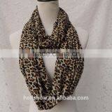 Cheap Fashion Ladies Circle Loop Chiffon Leopard Printed Scarf