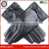 Wholesale Best Price Winter Warm Ladies Leather Gloves with Bow Detail