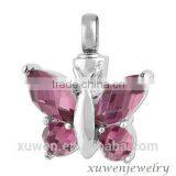 Butterfly Shaped Amethyst CZ 316l Stainless Steel Cremation Pendant