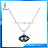 Silver Necklace, Blue Diamond and White Evil Eye Pendant