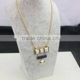 Exaggerated Necklace Jewelry 3 Square Linked Turquoise Handset Arts 2 Color Stone Pendant Necklaces thumbnail-2