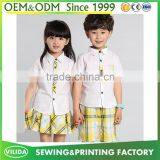 Hot Selling Kindergarten Uniform New Fashion Primary School Uniform White Shirt and Yellow Checked Shorts or Skirt thumbnail-2