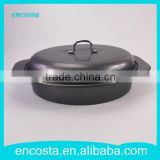 Black Carbon Steel Oval Fish Roaster Non Stick Grill Pan With Lid
