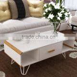 2 Open Storage Shelves 2 Drawers White Finish MDF Coffee Table thumbnail-1
