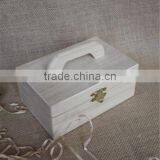 Natural Unfinished Lightweight Wood Craft Hinged Box With Handle thumbnail-1