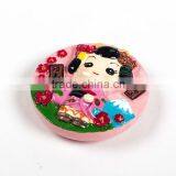 3D Custom Lovely Japanese Girl Round Resin Fridge Magnets thumbnail-2