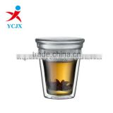 TRANSPARENT DOUBLE WALL GLASS TEA CUPS WITH SEALED CAP