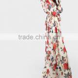 Women Clothing/women Dresses/Rose Print Cuffed Long Sleeve Belted Wrap Dress thumbnail-4