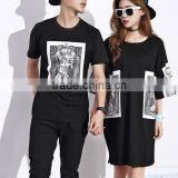 custom wholesale fashion cool design couple T shirts and longline printed t shirts