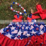 2015 New Baby Boutique Grils 4th of July Patriotic Swing Outfits With Matching Necklace and Bows Set thumbnail-2