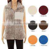 Wholesale Girls Plain Sleeveless Winter Faux Fur Warm Fur Monogrammed Sherpa Fleece Women Vest With Zipper and Pocket thumbnail-1