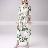 TWOTWINSTYLE Floral Print Dress Women Slash Neck Flare Short Sleeve High Waist Off Shoulder Casual thumbnail-2