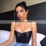 Women Sexy Clubwear Hollow Out Red Black White Metal Chain Adjustable Lace Up Sleeveless Crop Top Tank Tops Tees Camisole thumbnail-3