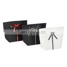 High Quality Die Cut Stone Hand Paper Bag With Decorative Ribbon Closure Cardboard Bags Without Handle White/black thumbnail-3