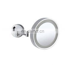 2021 Stainless Steel Decorative 360 Degree Rotation Wall Mirror 5X Magnifying Round household LED Wall Mirror with LED Lights