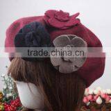 Wholesale Three Flowers Decorated Women Charm Elegant Wool Hat Beret thumbnail-5