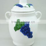 ceramic canister, ceramic jar by handpinted