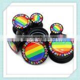 UV Acrylic Jewelry Rainbow Gauge Ear Plugs With Gem Body Piercing Jewelry thumbnail-1