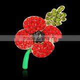 New Fashion Red Rhinestone Alloy Flower Shape Crystal Women Poppy Brooch