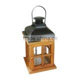 European Style Wooden Lantern With Metal Top Candle Holder thumbnail-2