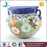 YSfp0010-02 Handprint Ceramic Modern Flower Pot With Ear Handle thumbnail-2