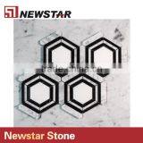 Newstar Polished Italian Black and White Marble Hexagon Mosaic Patterns Tile thumbnail-2