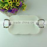 Stock Square White Porcelain Fruit Plate With Sliver Handle, Cheap Dinner Plate , Home Plate thumbnail-2
