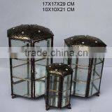 Glass and Brass Box in Hexagon Shape With Brass Fittings in Antique Finish