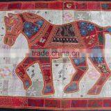 Indian Old Fabric Wall Decor With Horse Figure - Handworked Cotton Fabric Patchwork Wall Hanging Tapestry thumbnail-2