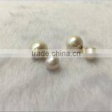 7-8mm and 10-11mm White Freshwater Pearl Earrings With Gold Double Earring thumbnail-1