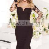 Elegant Full Length A-line Backless Long Sleeve Black Evening Dresses thumbnail-2