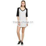 Girl's v Neck Long Vertical Stripe Black and White Long T-shirt Vertical Stripe thumbnail-3
