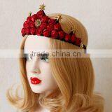 Fabric Red Rose Queen Hairband,star Crown Dancing Hair Hoop,bride Wedding Party Hair Decoration thumbnail-1